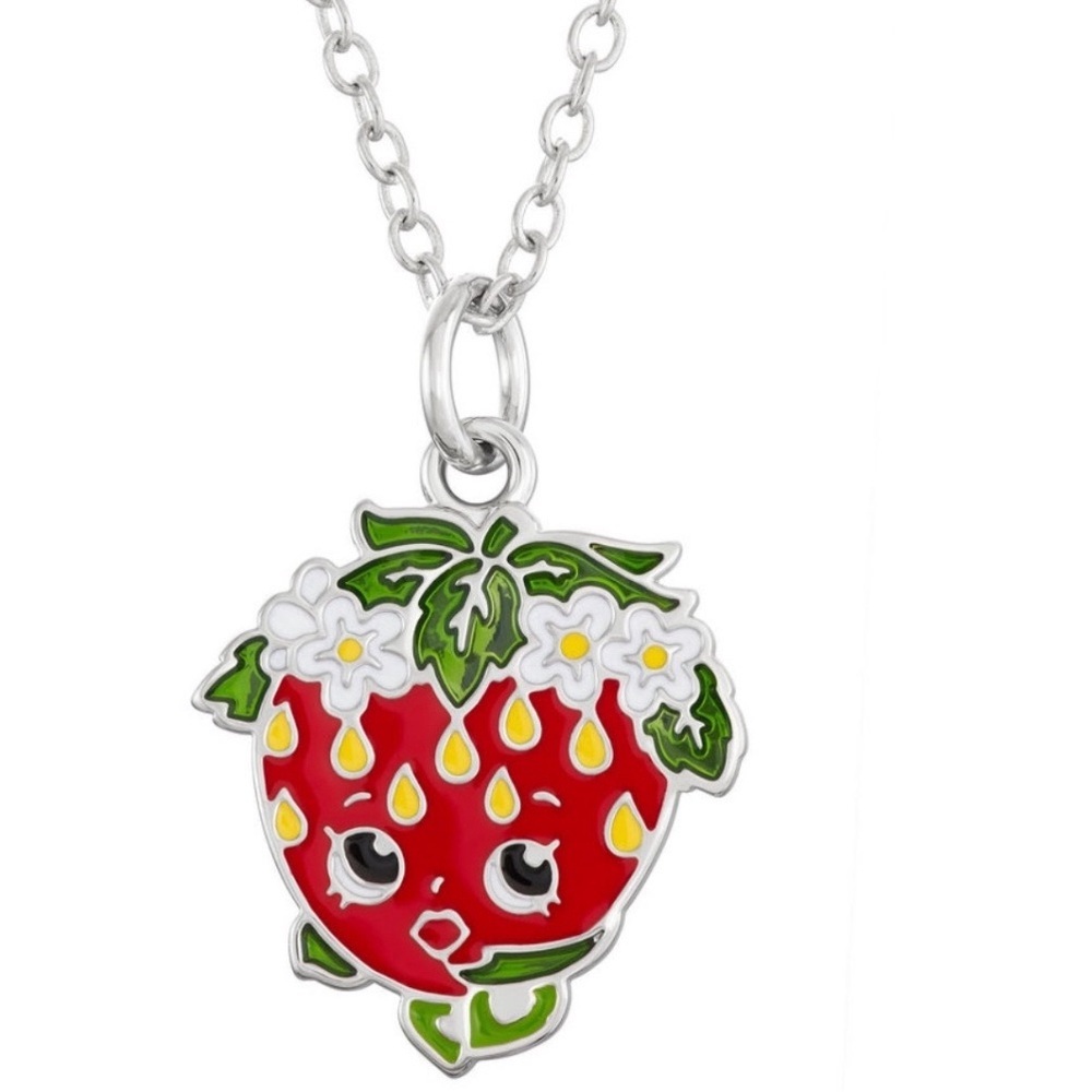 Shopkins Strawberry Kiss Necklace‎ 18” Silver Tone Over Brass Necklace NEW GIFT